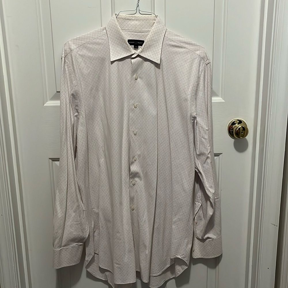 Robert Talbott long sleeve pink diagonal check dress shirt.